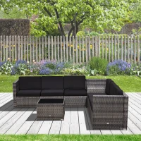 Outsunny 6-Seater Rattan Sofa Furniture Set W/ Cushions, Steel Frame-Grey(m-2)