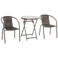 Outsunny Set Tavolo Pieghevole e 2 Sedie da Giardino in Acciaio e Rattan PE, Arredamento da Esterno da 3 Pezzi Marrone(m-8)
