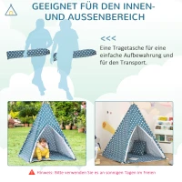 HOMCOM Kinder Tipi Tent met Vloermat en Kussen, Blauw+Wit, 120x120x155cm(m-4)