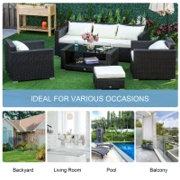 Outsunny Garden Rattan Furniture 7 PCs Sofa Set Patio Outdoor Wicker Weave Conservatory Table Chairs w/ Cushions Aluminium Frame(m-7)