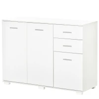 HOMCOM Modern Storage Cabinet Home Organisation Aluminium Handles 2 Cabinet 2 Drawer w/ 6 Feet White(m-12)
