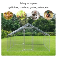 PawHut Galinheiro de Exterior Grande 303,5x600x195cm Gaiola de Metal Galvanizado para Galinhas Coelhos Aves com Fechadura e Cobertura de Tecido de Oxford Prata(m-5)