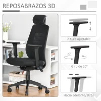 Vinsetto Silla de Oficina Giratoria Silla Escritorio Basculante con Altura Ajustable Reposacabezas Reposabrazos Regulables de 3D y Soporte Lumbar 67x64x118-126 cm Negro(m-7)