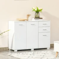 HOMCOM Modern Storage Cabinet Home Organisation Aluminium Handles 2 Cabinet 2 Drawer w/ 6 Feet White(m-11)