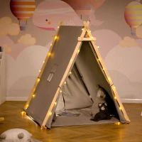 HOMCOM Kinder Teepee Tipi Zelt mit Fenster Indoor Outdoor Kinderspielzelt Spieltipi mit Kissen Polyester Kieferholz Lesen Spielen Ausruhen 3-6 Jahren Grau 130 x 115 x 136 cm(m-4)
