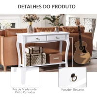 HOMCOM Mesa Tipo Consola para Sala de Estar Consola para Entrada com 2 Gavetas e Prateleira Inferior 100x33x75cm Branco(m-6)