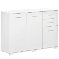 HOMCOM Modern Storage Cabinet Home Organisation Aluminium Handles 2 Cabinet 2 Drawer w/ 6 Feet White(m-1)