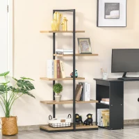 HOMCOM Libreria Moderna 5 Ripiani Asimmetrici in Stile Industriale, Legno Truciolare e Metallo, 80x39x179.5cm, Marrone(m-2)