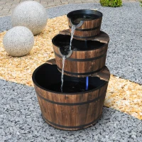 Outsunny Wooden Water Pump Fountain Cascading Feature Barrel Garden Deck (3 Tier)(m-10)