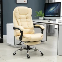 HOMCOM Poltrona Presidenziale in Similpelle Bianca, Sedia da Ufficio Regolabile con Schienale Reclinabile 145° e Poggiapiedi(m-10)