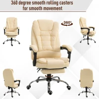 HOMCOM Poltrona Presidenziale in Similpelle Bianca, Sedia da Ufficio Regolabile con Schienale Reclinabile 145° e Poggiapiedi(m-7)