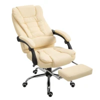 HOMCOM Poltrona Presidenziale in Similpelle Bianca, Sedia da Ufficio Regolabile con Schienale Reclinabile 145° e Poggiapiedi(m-1)