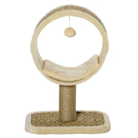 PawHut Árvore Arranhador para Gatos com Túnel Superior Poste Arranhador de Juta Natural Almofada Removível e Brinquedo Suspenso 40x30x56cm Bege(m-11)