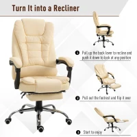 HOMCOM Poltrona Presidenziale in Similpelle Bianca, Sedia da Ufficio Regolabile con Schienale Reclinabile 145° e Poggiapiedi(m-5)