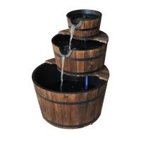 Outsunny Wooden Water Pump Fountain Cascading Feature Barrel Garden Deck (3 Tier)(m-11)
