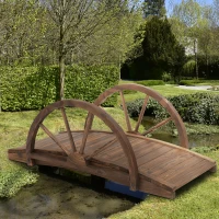 Outsunny Wooden Garden Bridge Lawn Décor Stained Finish Arc Outdoor Pond WalkwayYard Decoration Half Wheeled Railings 100L x 50W x 37Hcm(m-2)