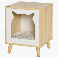 PawHut Casetta per Gatti 2 in 1 e Tavolino, Cuscino Lavabile e Gambe in Legno, 40x40x50cm(m-11)