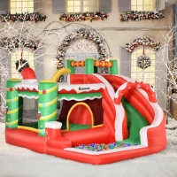 Outsunny Castello Gonfiabile Gigante a Tema Natalizio per Bambini 3-8 Anni con Scivolo e Accessori, 290x280x220 cm(m-2)