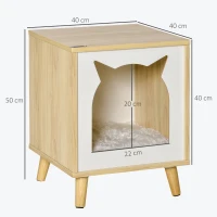 PawHut Casetta per Gatti 2 in 1 e Tavolino, Cuscino Lavabile e Gambe in Legno, 40x40x50cm(m-3)
