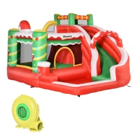 Outsunny Castello Gonfiabile Gigante a Tema Natalizio per Bambini 3-8 Anni con Scivolo e Accessori, 290x280x220 cm(m-1)