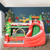 Outsunny Castello Gonfiabile Gigante a Tema Natalizio per Bambini 3-8 Anni con Scivolo e Accessori, 290x280x220 cm(m-10)