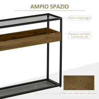 HOMCOM Tavolo Consolle in Stile Industriale, Struttura in Metallo, Legno e Vetro, 108x28x85cm, Marrone(m-4)