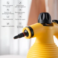 HOMCOM Pistola a Vapore Multiuso con 9 Accessori, Potenza 900-1050W e Serbatoio 350ml, 30x15x21cm, Giallo(m-5)