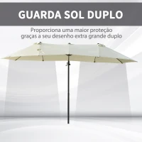 Outsunny Chapéu de Sol Duplo Inclinável para Jardim Terraço Chapéu de Sol Excêntrico à Manivela com 12 Hastes de Aço 270x440x250cm Bege(m-4)