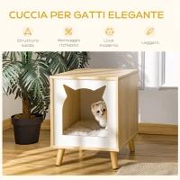 PawHut Casetta per Gatti 2 in 1 e Tavolino, Cuscino Lavabile e Gambe in Legno, 40x40x50cm(m-7)