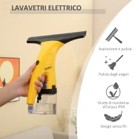 HOMCOM Lavavetri Elettrico Aspiragocce con Batteria Ricaricabile e Serbatoio Rimovibile, 19.5x12.5x33cm, Giallo(m-4)