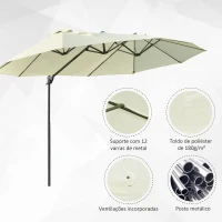 Outsunny Chapéu de Sol Duplo Inclinável para Jardim Terraço Chapéu de Sol Excêntrico à Manivela com 12 Hastes de Aço 270x440x250cm Bege(m-5)