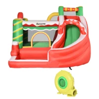 Outsunny Castello Gonfiabile Gigante a Tema Natalizio per Bambini 3-8 Anni con Scivolo e Accessori, 290x280x220 cm(m-11)