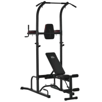HOMCOM Stazione Fitness con Panca Multifunzione Regolabile e Pieghevole, 187x110x220cm, Nero e Rosso(m-10)