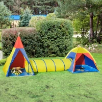 HOMCOM Spielzelt Kinderzelt Babyzelt mit krabbeltunnel Fenster Spielhaus mit Tragetasche für 3-8 Jahre alt 170T Polyester 360 x 120 x 132 cm(m-2)
