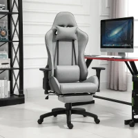 Vinsetto Krzesło biurowe, fotel biurowy, krzesło biurowe z regulowaną poduszką pod plecy, tkanina lniana, szare(m-10)