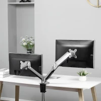 Vinsetto Soporte Monitor Doble para Pantallas LED LCD de 13-32 Pulgadas VESA 75/100 mm con Brazo Ajustable y Giratorio 360° de Aluminio 2 Opciones de Montaje 93x11x47 cm Plata(m-2)