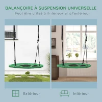 Outsunny Balançoire nid d'oiseau Ronde balançoire Panier Poids max150 kg Ø 100 x 4,5H cm 4 Anneaux Inclus métal époxy Oxford Haute densité 300D Enfant et Adulte Vert(m-5)