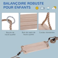 HOMCOM Siège de balançoire pour Enfants dim. 40L x 16l x 120H cm Bois Massif de pin Cordes Anneaux(m-4)