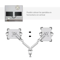 Vinsetto Soporte Monitor Doble para Pantallas LED LCD de 13-32 Pulgadas VESA 75/100 mm con Brazo Ajustable y Giratorio 360° de Aluminio 2 Opciones de Montaje 93x11x47 cm Plata(m-7)