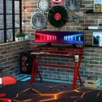 HOMCOM Mesa Gaming Ergonómica 120 cm Escritorio Gaming desk para Computadora PC con Estantes de Monitor y Ganchos para Auriculares Fibra de Carbono 168x66x92,5 cm Negro y Rojo(m-10)