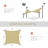 Outsunny Sonnensegel Sonnendach Sonnenschutz Rechtecke HDPE Sandfarbig 3 x 3 m(m-7)