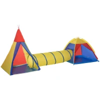 HOMCOM Spielzelt Kinderzelt Babyzelt mit krabbeltunnel Fenster Spielhaus mit Tragetasche für 3-8 Jahre alt 170T Polyester 360 x 120 x 132 cm(m-1)