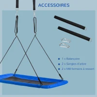 Outsunny Balançoire nid d'oiseau rectangulaire XXL balançoire Panier dim. 150L x 80l x 180H cm Hauteur réglable métal époxy Oxford Bleu Noir(m-8)