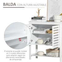 HOMCOM Armario Auxiliar con Puerta de Diseño Persiana Balda Ajustable y Estante Inferior Moderno Minimalista para Cocina Baño Salón 76x30x81 cm Blanco(m-4)