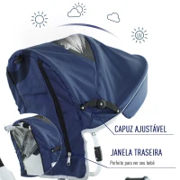 HOMCOM Triciclo  4 em 1 para Crianças acima de 18 Meses evolutivo Assento Giratório com Capuz  Barra Desmontável 118x53x105cm Azul(m-4)