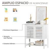 HOMCOM Armario Auxiliar con Puerta de Diseño Persiana Balda Ajustable y Estante Inferior Moderno Minimalista para Cocina Baño Salón 76x30x81 cm Blanco(m-5)