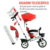 HOMCOM Triciclo para bebê acima de 18 meses 4 em 1 Evolutivo Giratório Brinquedo de Aprendizagem de Controle Parental 118x53x105 cm Vermelho(m-5)