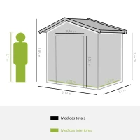Outsunny Abrigo de Jardim 213x130x185cm Abrigo de Jardim Metálico de Exterior com 2 Portas Deslizantes e 4 Janelas Marrom Claro(m-3)