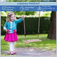 HOMCOM Siège de balançoire pour Enfants dim. 40L x 16l x 120H cm Bois Massif de pin Cordes Anneaux(m-6)