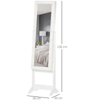 HOMCOM dulap cu oglinda, pentru bijuterii, 36x30x136 cm, alb(m-3)